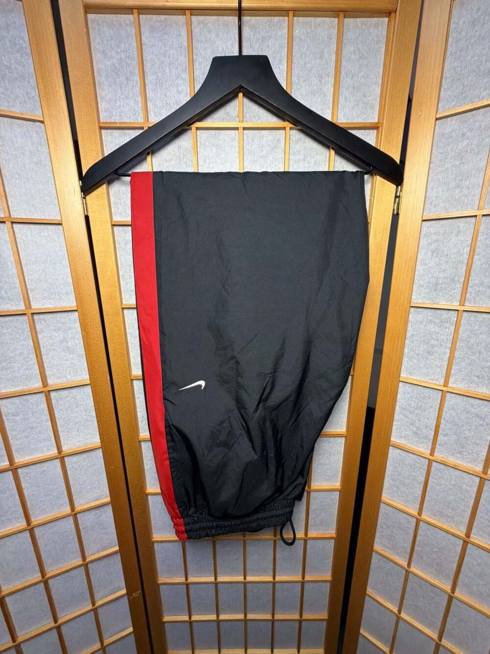 Nike Track Pants Size L Black Red Side Stripe Nylon Zip Hem